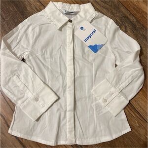 Mayoral Girls Size 2 White Ruffle Collared Button Down LS Shirt NWT